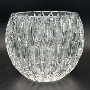 Fitz and Floyd Round Crystal Candle Holder Rose Bowl Deep Cut Ovals Clear 4 inch
